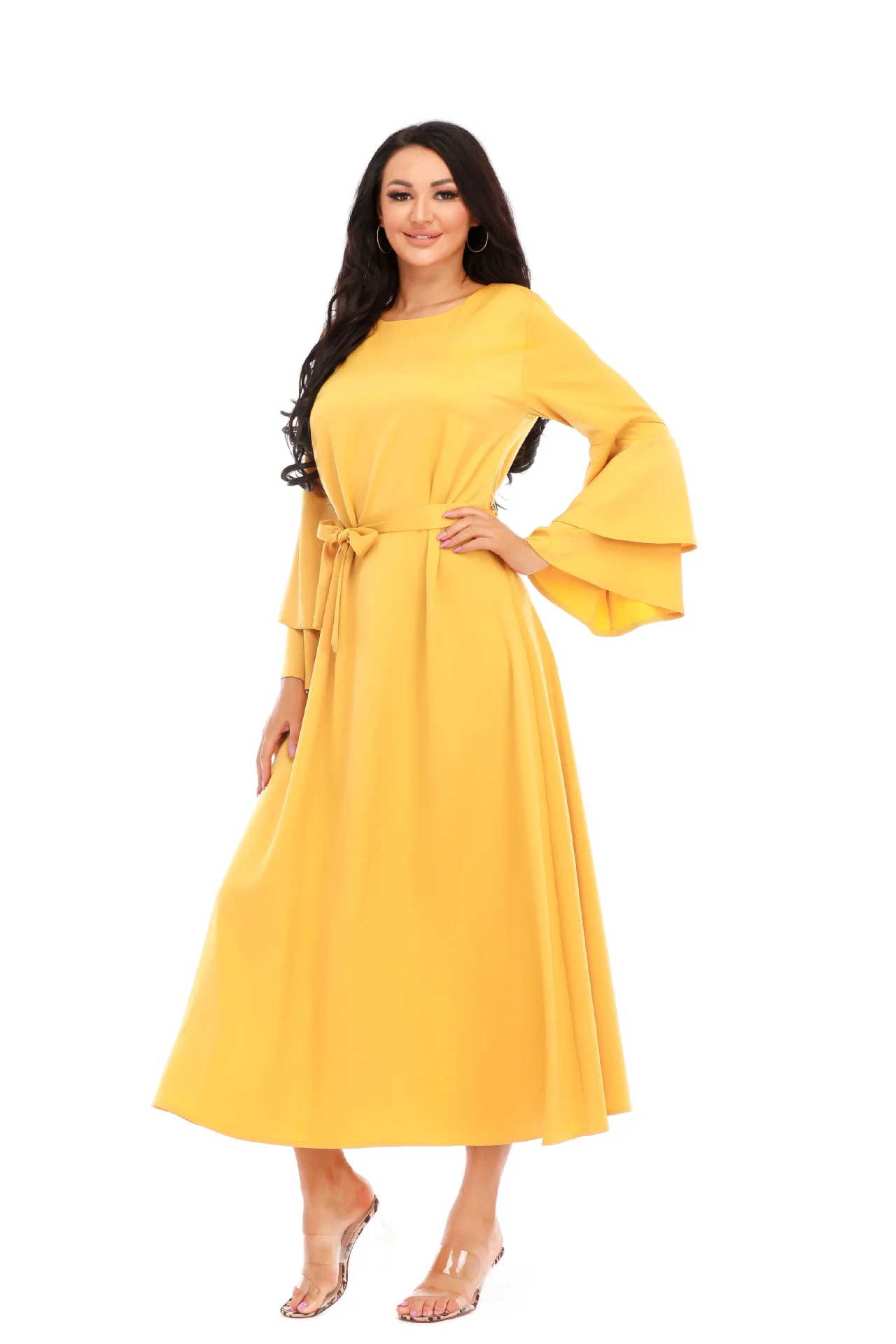 Urban Fashion Casual Spring, Summer And Autumn New Round Neck African Dress Robe Series Muslim Dress Women's Abaya