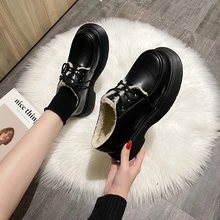 Petites chaussures en cuir pour femmes, nouvelles chaussures d'automne à semelles épaisses assorties, talons hauts rétro pour étudiantes, Plus velours, bottes confortables  (4)