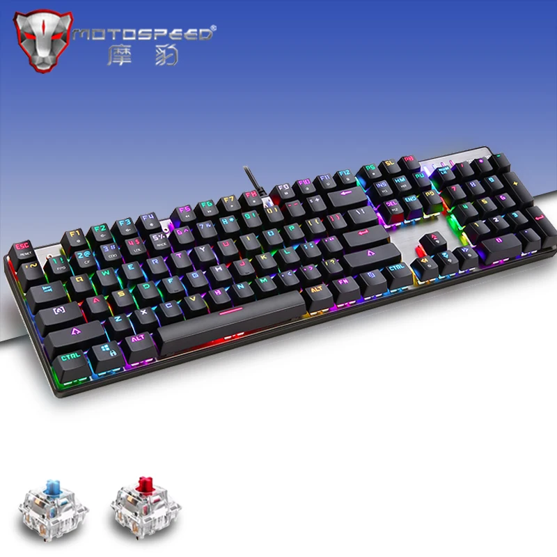 Original Motospeed CK104 RGB Gaming Mechanical Keyboard 104 Keys USB Wired Russian/English LED Backlit For Computer Gamer+Gift