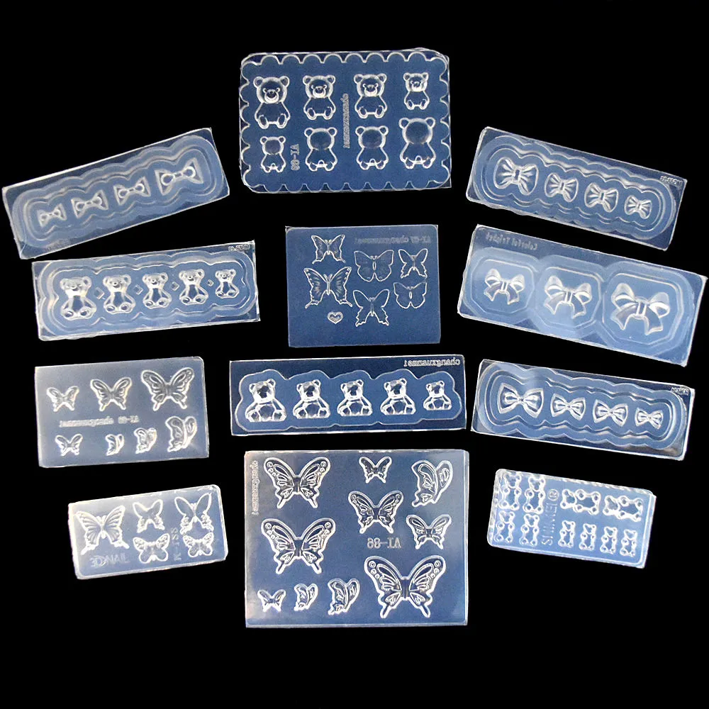 SNASAN Tiny Beads Butterfly Bow Bear Nail Art Earrings Resin Silicone Mould Casting Tool UV Epoxy Resin Box Silicone Mold