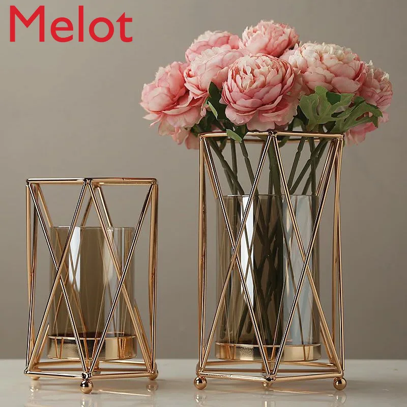 

Стеклянная ваза для гостиной, сушеные цветы декоративный светильник для дома, роскошный обеденный стол, Цветочная композиция, цветы, украше...