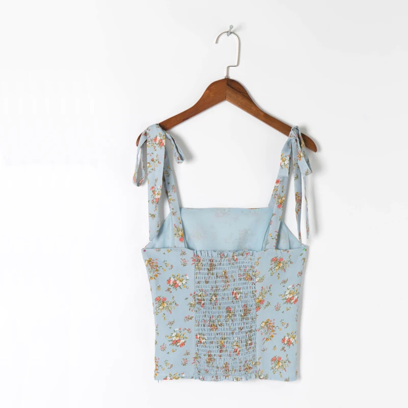 

Summer Women's Casual Printed Bow Decorated Slim Camisole