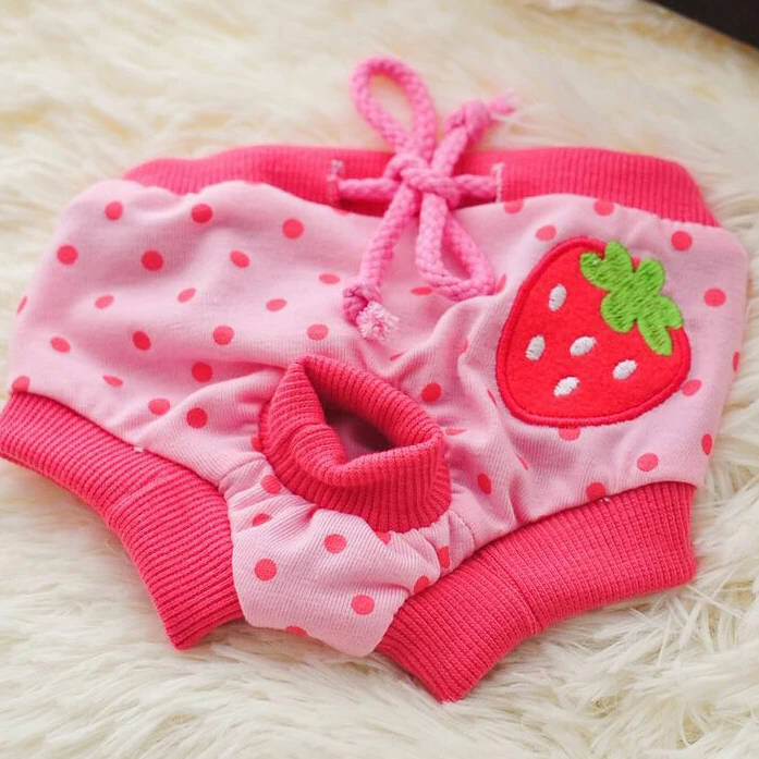 Red strawberry Fenice маленькие милые собачий санитарный брюки для питомцев нижнее белье гигиенические штаны короткие хлопчатобумажные физиологические трусики для животных полосатые подгузники нижнее белье - Цвет: Red strawberry
