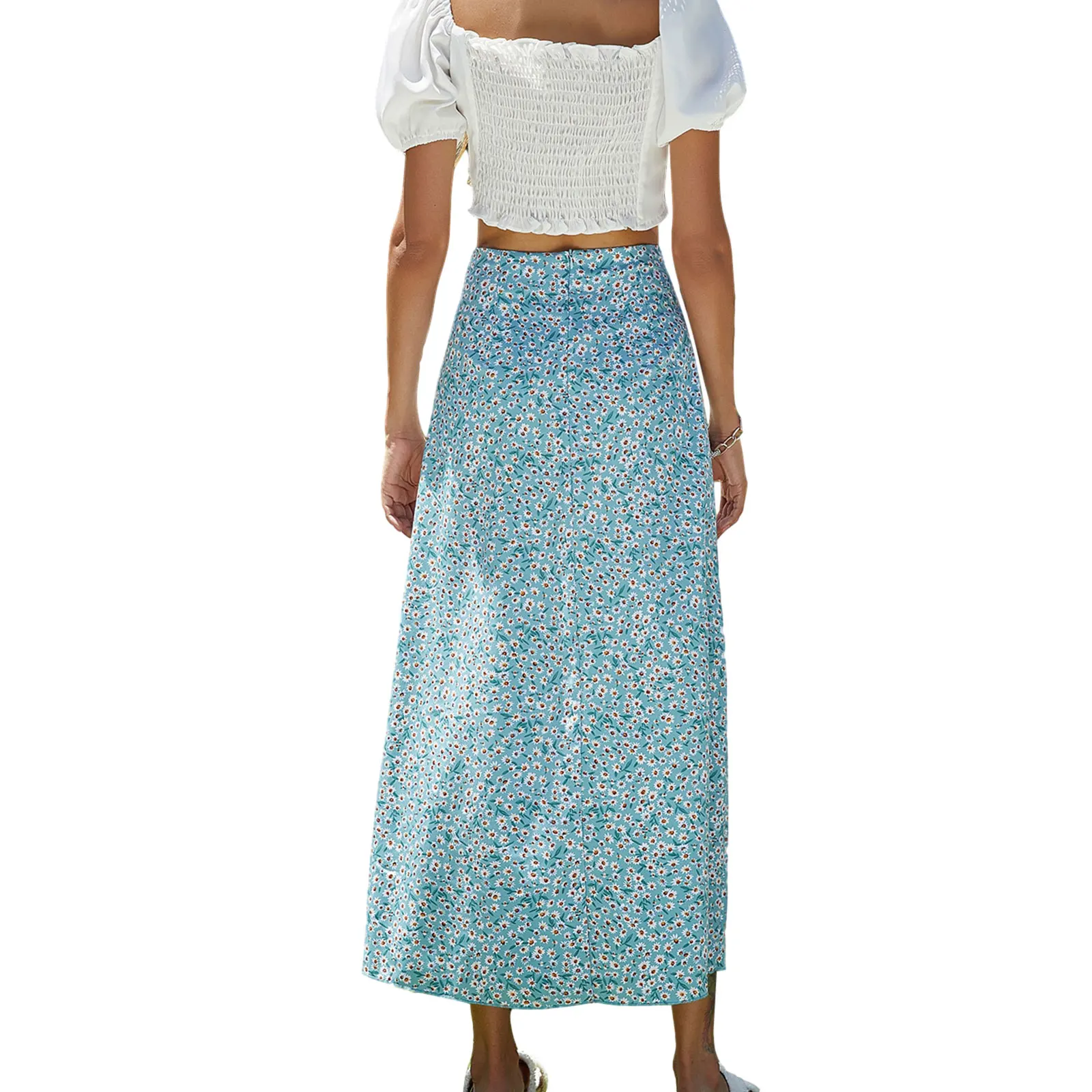 

Sexy Womens Summer Casual Mid-length Skirt Y2k Traf Kawaii Loose Fashion Floral High-waist Split A-line Skirt