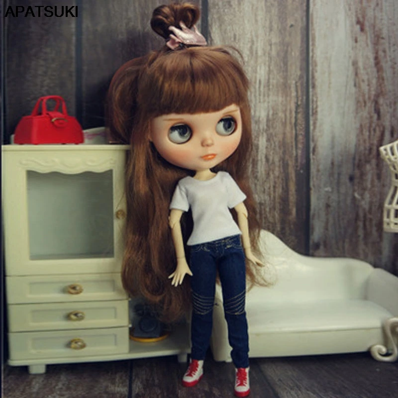 Комплект одежды для кукол Blythe белая футболка джинсовые брюки и штаны аксессуары