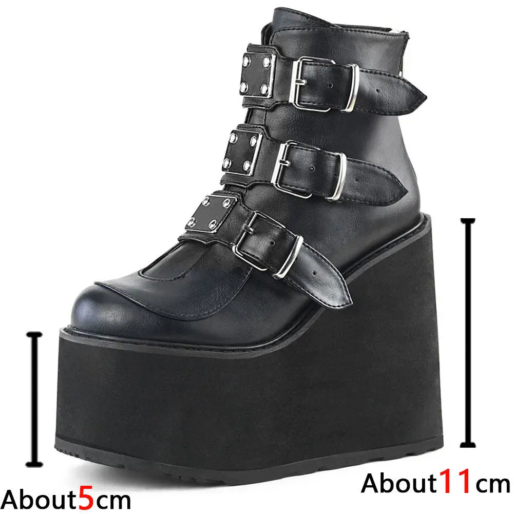 

2021 Big Size 41 Black Gothic Style Thick Platform Spring Autumn Winter Shoes Women Fashion Punk Street Cosplay Ankle Boots