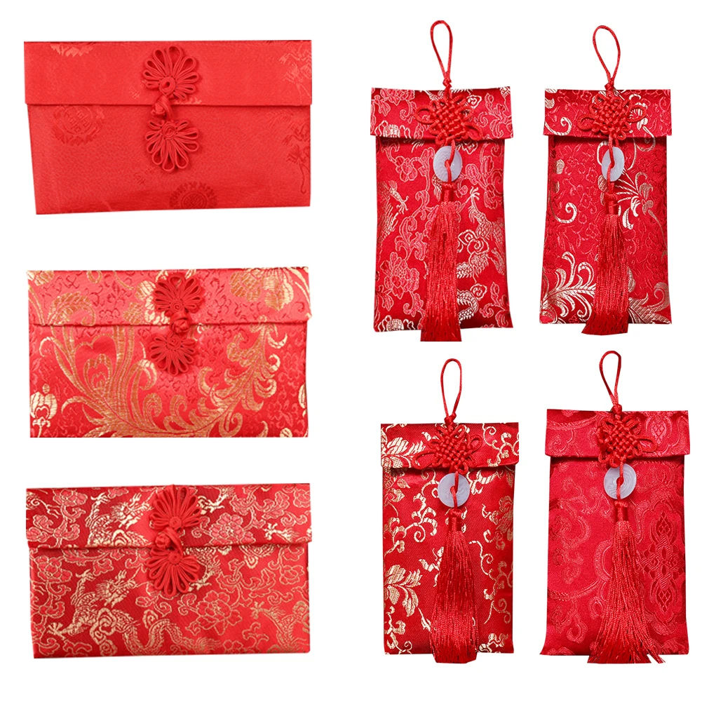 

10pcs/lot New Year's Silk Red Envelopes Spring Festival Sealed Silk Satin Red Envelopes Wedding Red Packet Festival Supplies