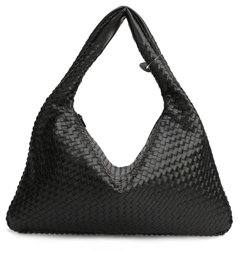 

New Luxury Vegan Leather Hobo Handbag Handmade Woven Casual Female Bag Big Capacity Patchwork Zipper Women Single Shoulder Bag