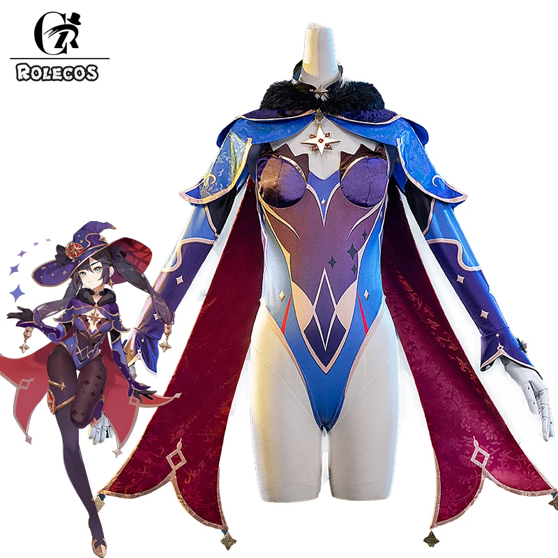 ROLECOS Genshin Impact Mona Cosplay Costume Genshin Impact Cosplay Mona Costume Sexy Women Halloween Jumpsuit Bodysuit Full Set