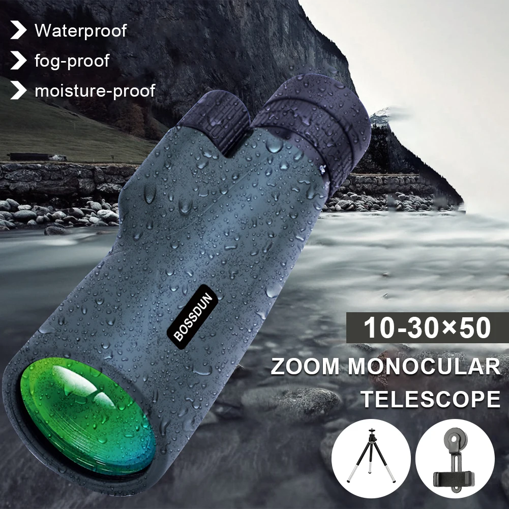 

10-30x50 Monocular Professional Zoom Telescope Low Light Vision Anti-Fog BAK4 Prism Waterproof for Hunting Camping Bird Watching