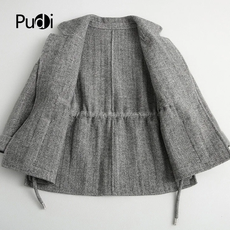 PUDI RO18101 Женская Осенняя зимняя новая шерстяная куртка в елочку с длинным стильным карманом пальто для отдыха