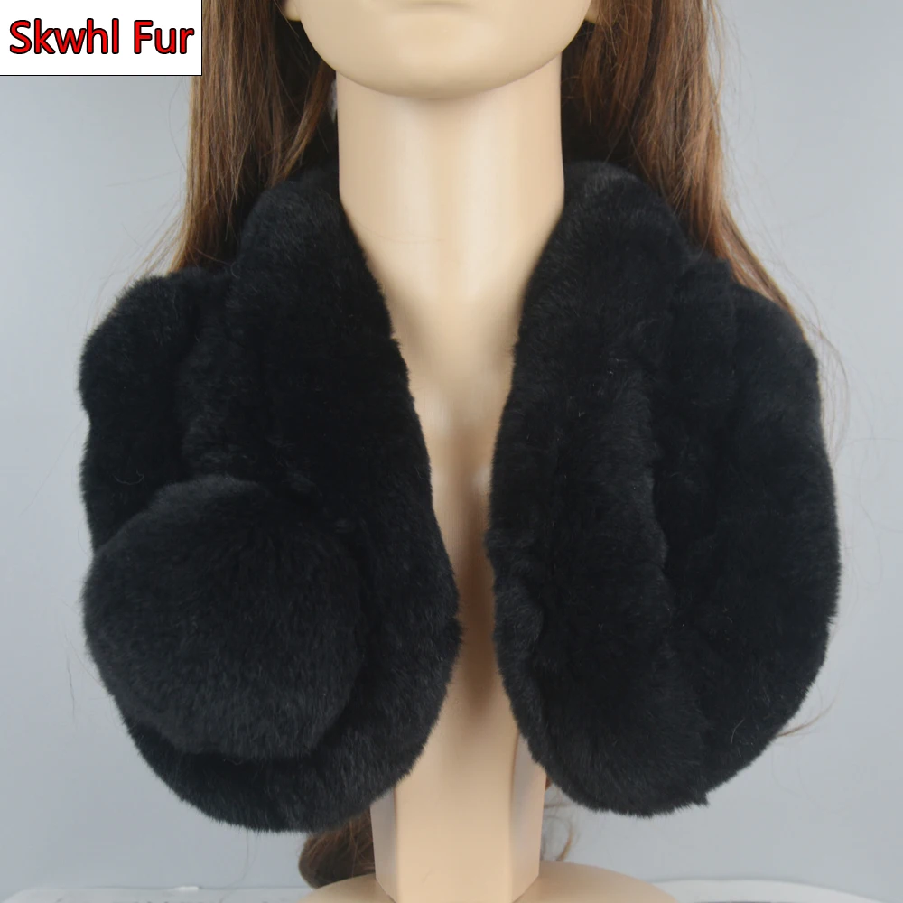 

Winter Warm Women Natural Real Rex Rabbit Fur Scarf Natural Warm Rex Rabbit Fur Ring Muffler Lady Quality Rex Rabbit Fur Scarves