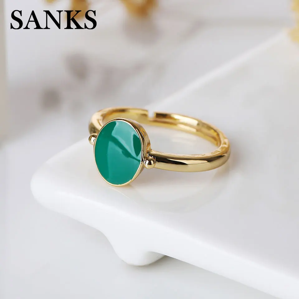 

Женские открытые кольца SANKS, элегантные кольца овальной формы с эмалью и изумрудами, подарок на день рождения, модные ювелирные украшения в ...