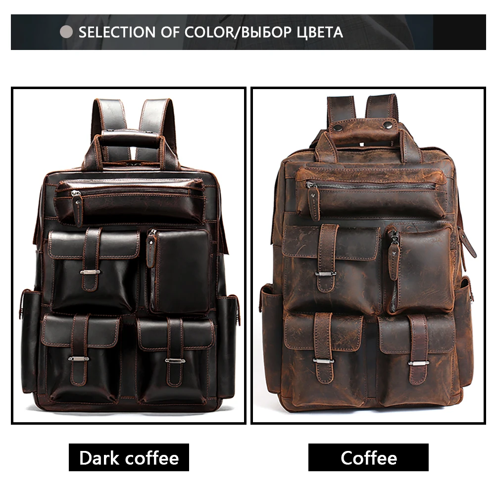 

WESTAL Crazy Horse Leather Backpack for Men Travel Daypack High Quality Mens Backpack for Laptop Backpacks with Many Pocket 3506