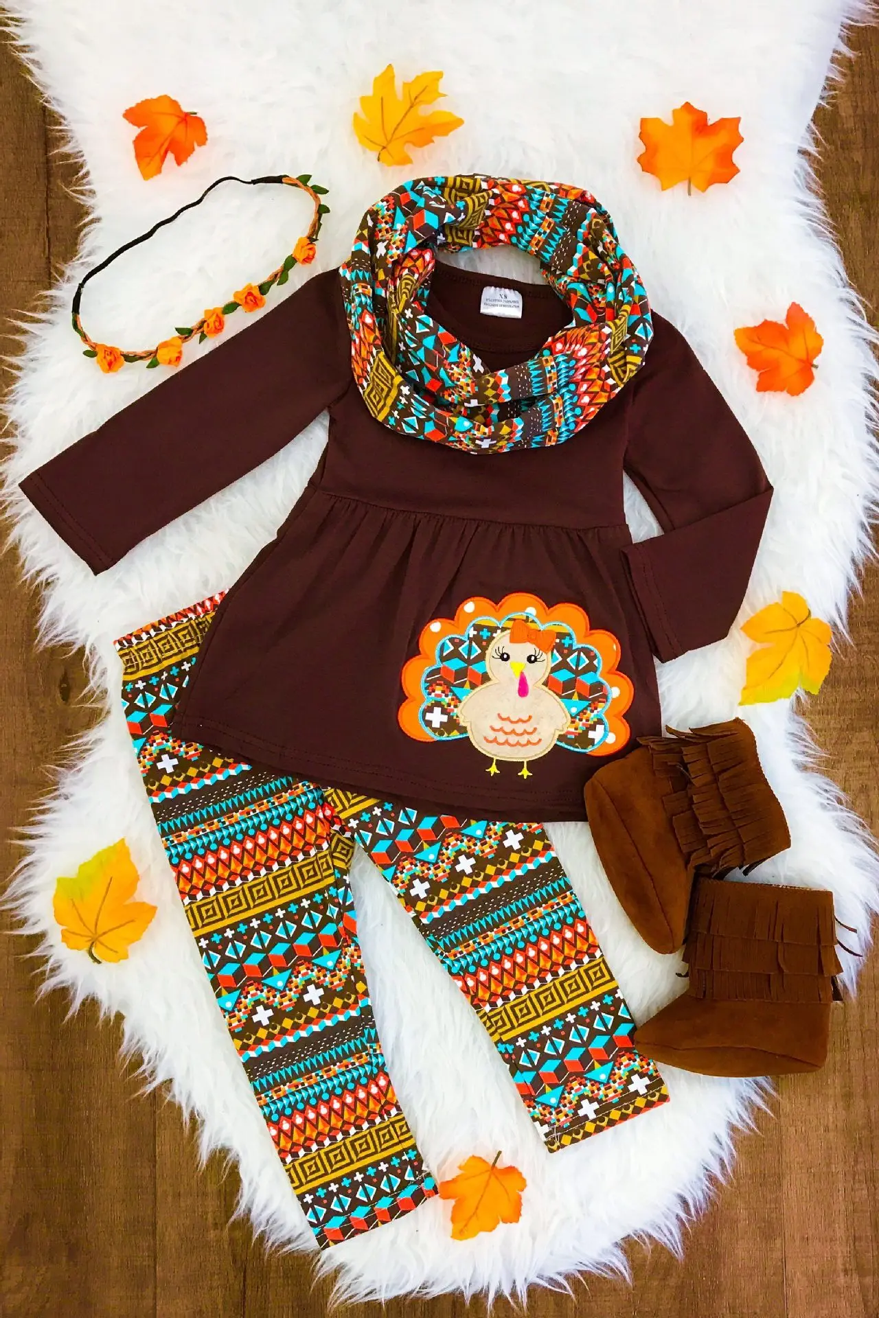

Thanksgiving outfits Children's Clothing Spring and Autumn New Thanksgiving Girl Cartoon Printing 3pcs Set