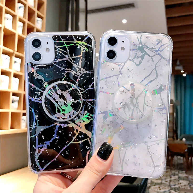 Блестящий блестящий чехол для iPhone 11 Pro Max XS XR X 6s 6 7 8 Plus Тонкий с подставкой