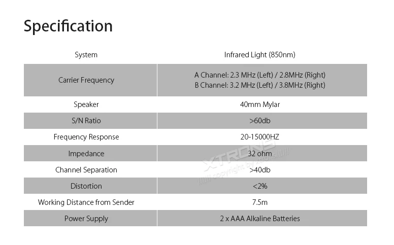 Двухканальные беспроводные инфракрасные наушники XTRONS