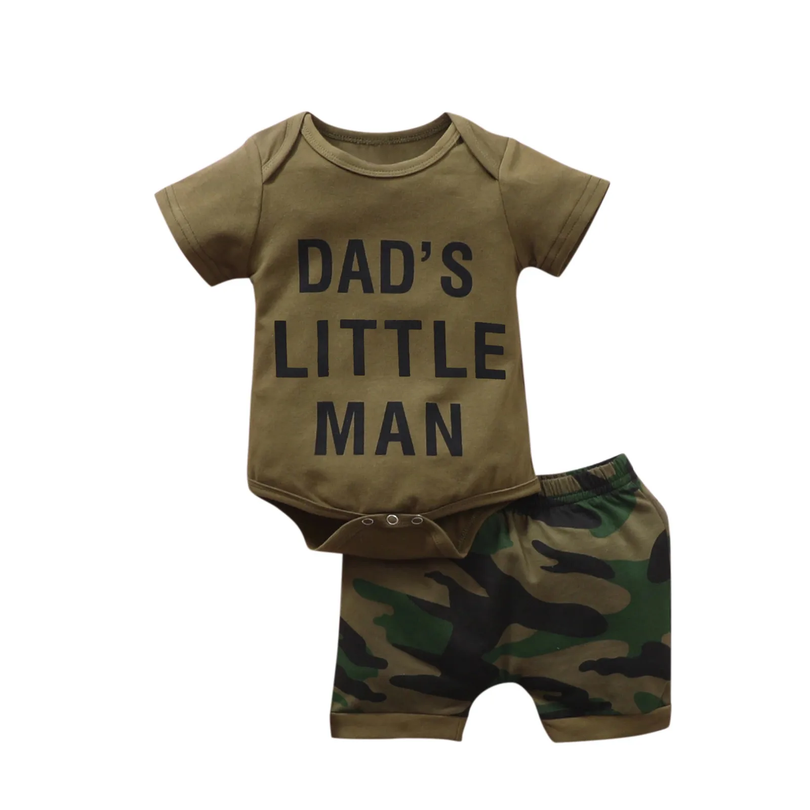 

Toddler Kids Baby's Boys 2 Piece Sets Letter Dad's Little Man T-shirt Tops Romper Camouflage Shorts Outfits Set Elastic Shorts