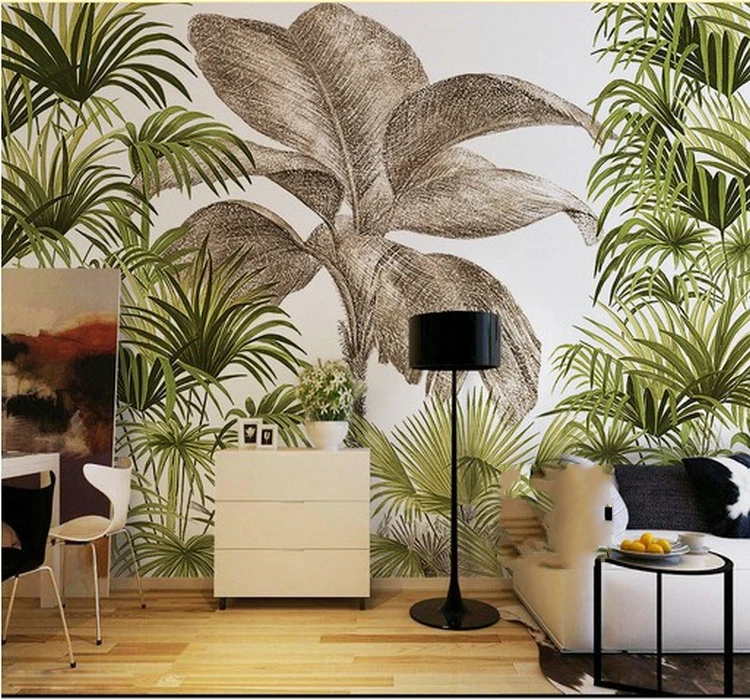 

Custom Size Home Decoration Southeast Asia Art Tree Tropical Rainforest Plant Restaurant Wallpaper Mural 3dPVC Waterproof 1m2