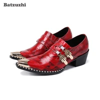 batzuzhi handmade mens shoes golden pointed iron toe leather dress shoes men formal business leather men shoes 6 5cm high heels