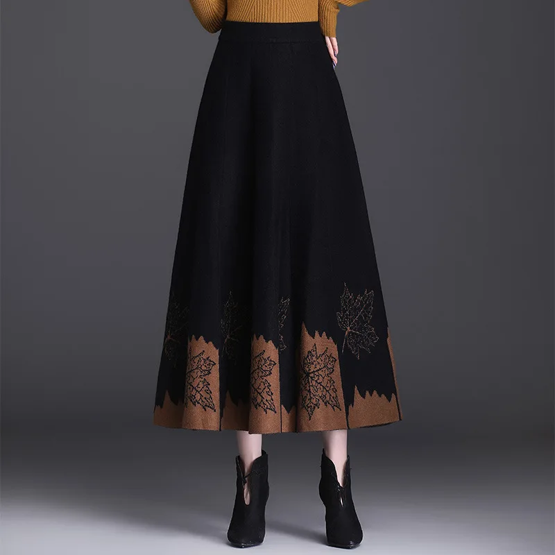 

Женская Длинная вязаная юбка с высокой талией, Повседневная Свободная винтажная длинная юбка с эластичным поясом, модель 6016 на зиму