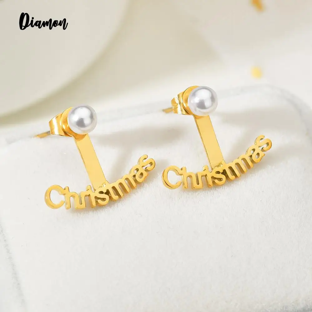

Diamon Personalized Name Stud Earrings Stainless Steel Letter Pearl Earring For Women Custom Name Piercing Earrings Nameplate