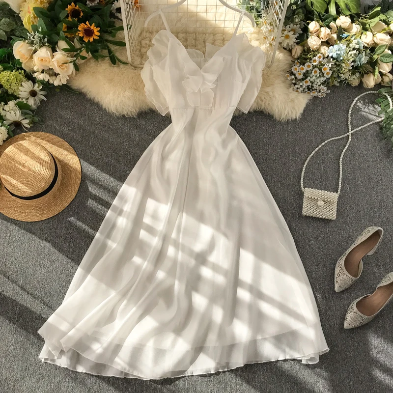 Женское шифоновое платье без рукавов с V образным вырезом|Женские платья| |