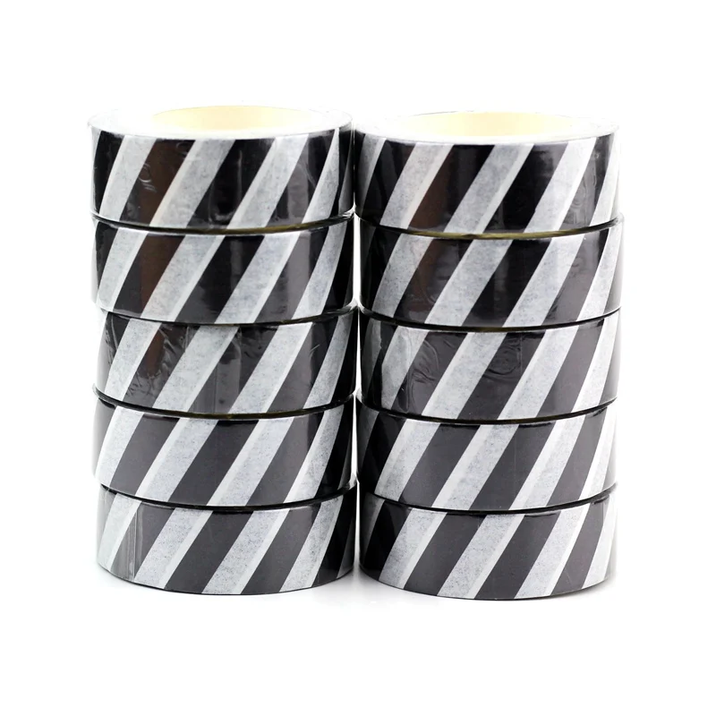 

NEW 10pcs/Lot Decorative Cute Black White Diagonal Stripes Washi Tapes DIY Scrapbooking Planner Adhesive Masking Tape Stationery