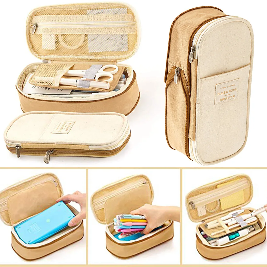 Холст Большие Ёмкость Карандаш Чехол Многофункциональный школьная сумка на