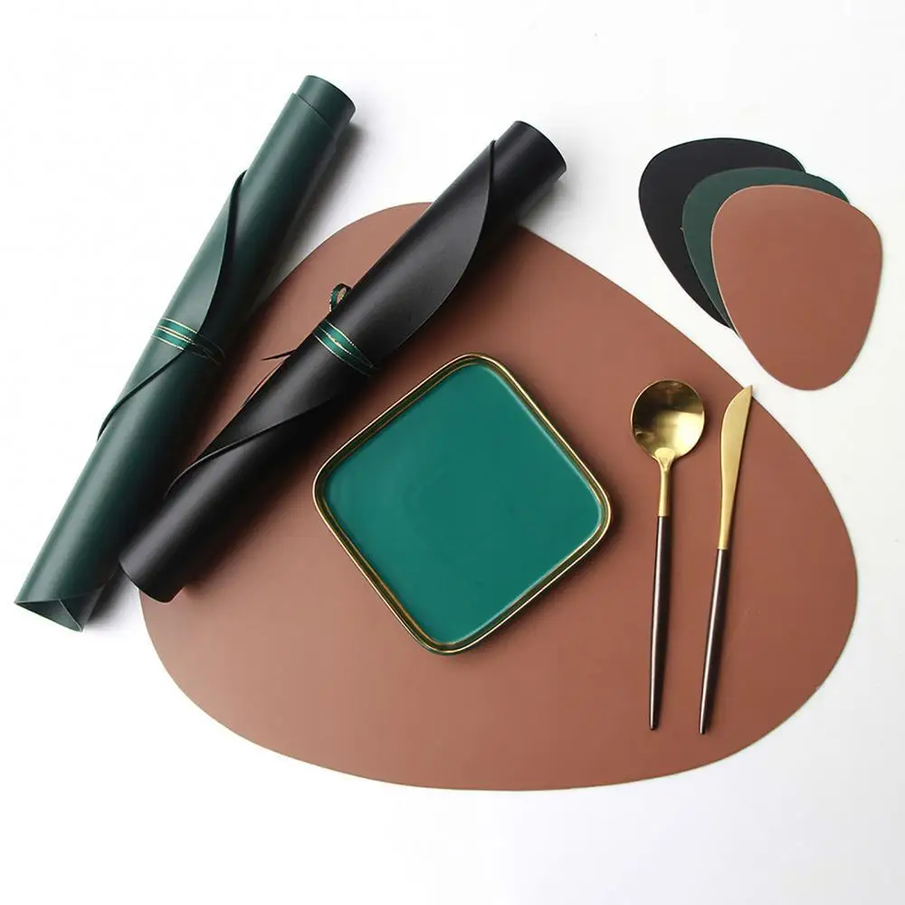 

40%HOT2Pcs Faux Leather Placemat Insulation Bowl Dish Tea Cup Pad Dining Table Mat