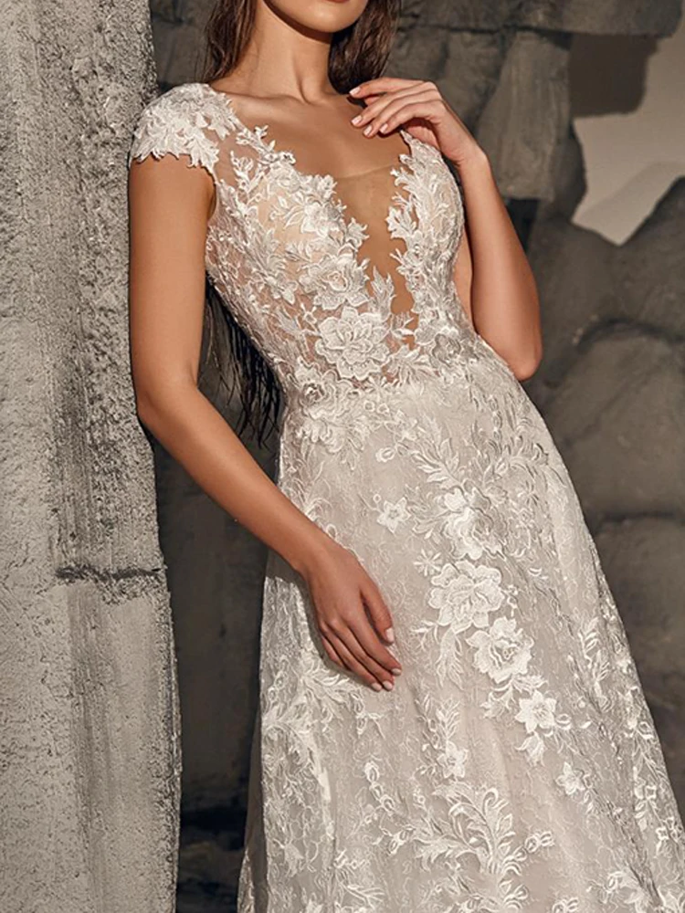 

Hi Shy Bride New Simple Wedding Dress Backless Sleeveless Design Chiffon Lace Bride Dresses Princess Dress Plus Size Tailor-made