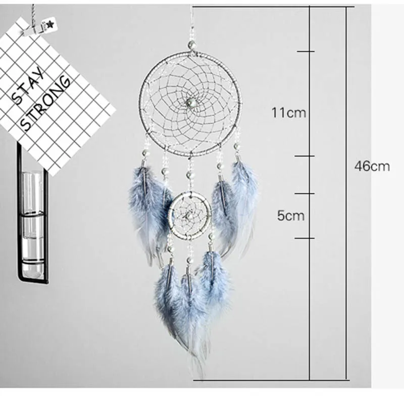

Original silver gray dream catcher 2 ring Indian feather hanging art gifts to bestie friends creative valentine's day gifts