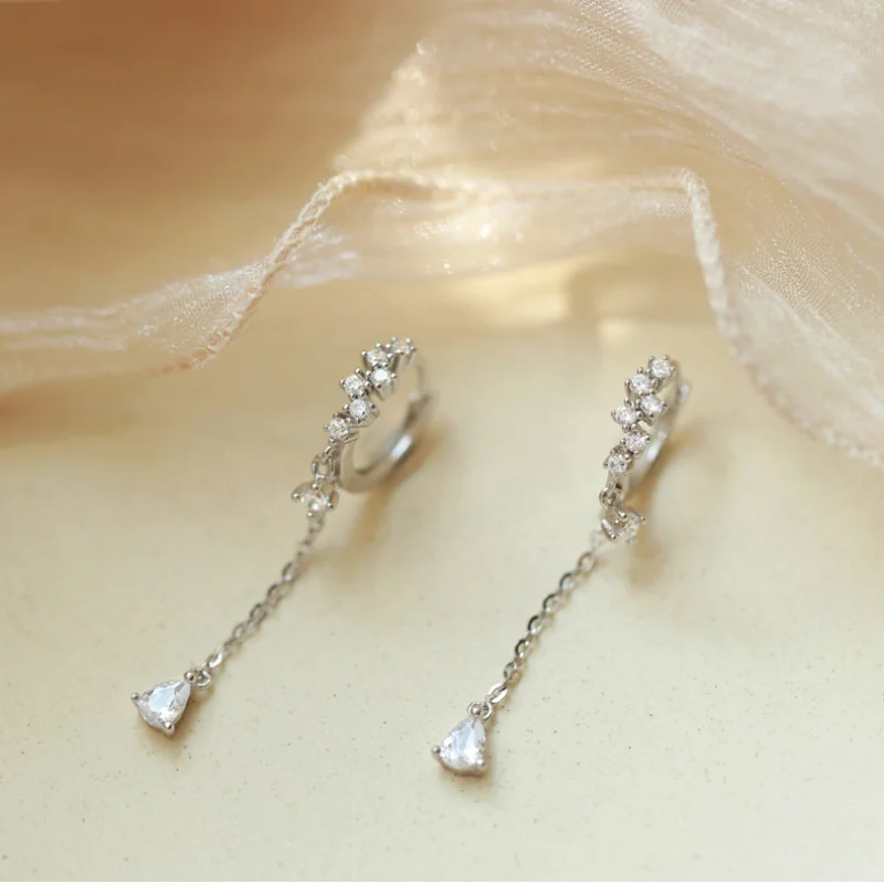 

Women Jewelry AAA Zircon Earrings Popular Design Sivery Plating Metal Chain TearDrop Earrings For Girl Fine Accessories