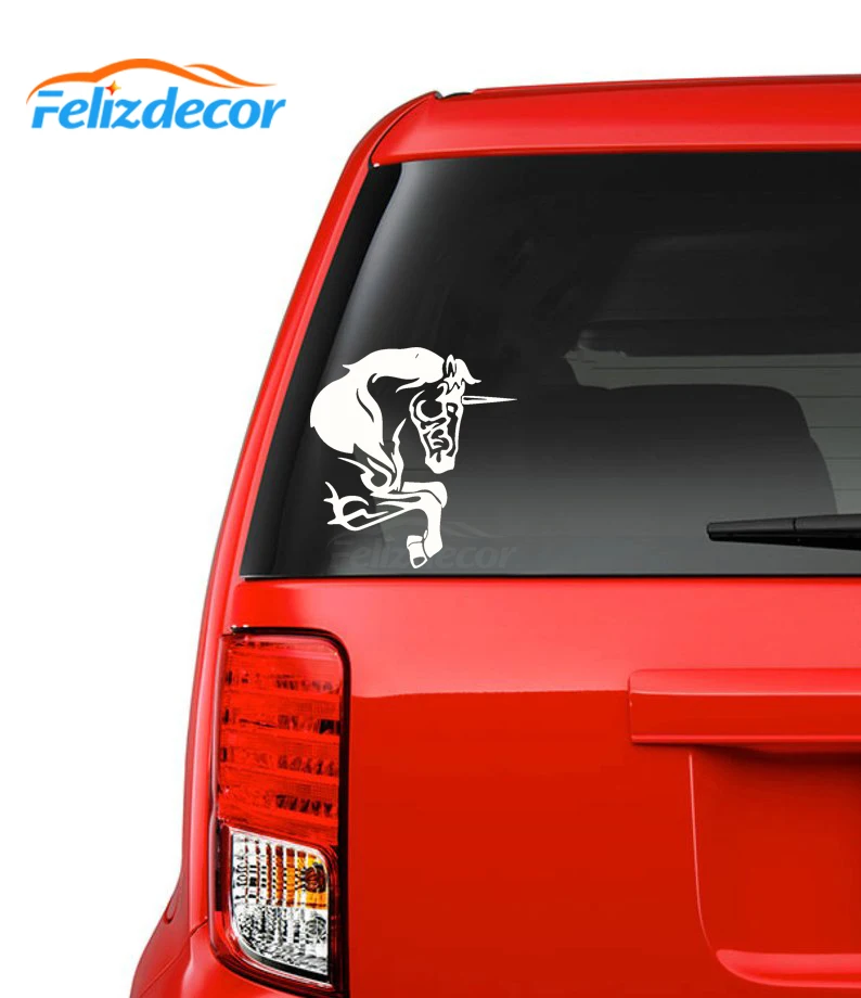 Running Horse With A Horn On The Head Vinyl Car Stickers For Window Door Art Bumper Rear windshield Unique Removable ZP0601 | Автомобили и