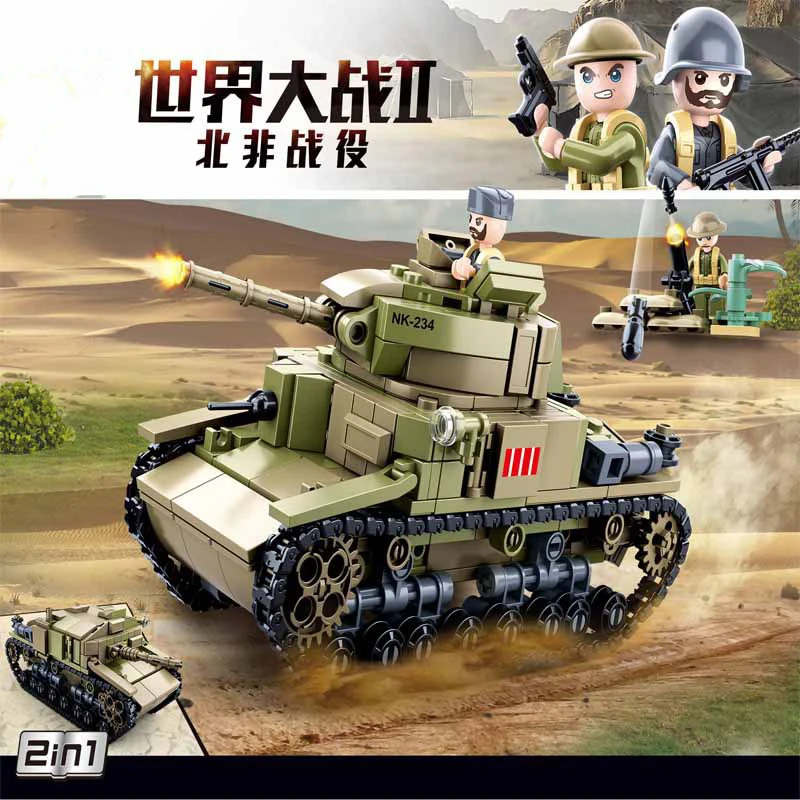 Фото SLUBAN Военная серия Battle M13/40 Tank MOC Набор строительных блоков Оружие Армия WW2 солдаты кирпичи классическая модель детские игрушки WW II подарки №4