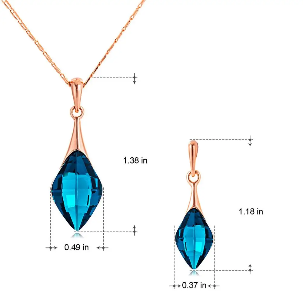 

Viennois Jewelry Sets Women Blue Elegant Rhinestone Pendant Necklace Drop Earrings Jewelry Set Bridal Wedding Love Gift