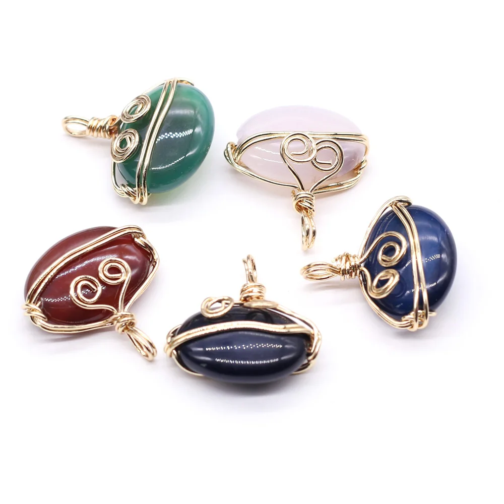 

Explosive3PCS Natural Stone Agate Wrapped Copper Wire Oval Pendant HandmadeDIY Necklace Bracelet Earring Jewelry Decoration Gift