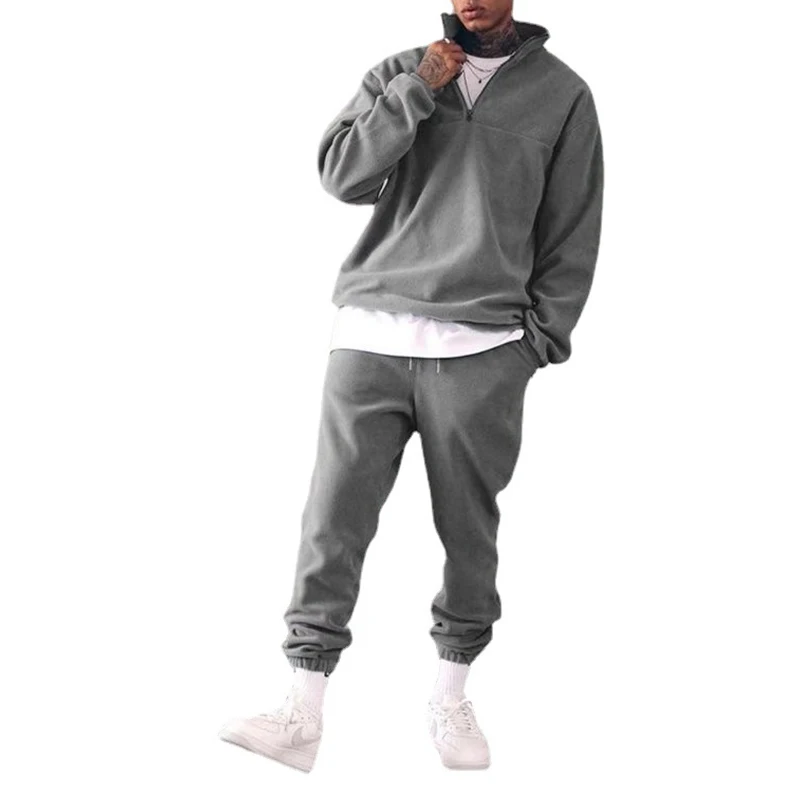 Men's Sweatshirt Plus Velvet 2-piece Suit Long-Sleeved Solid Color Casual Sportswear Autumn Warm | Мужская одежда