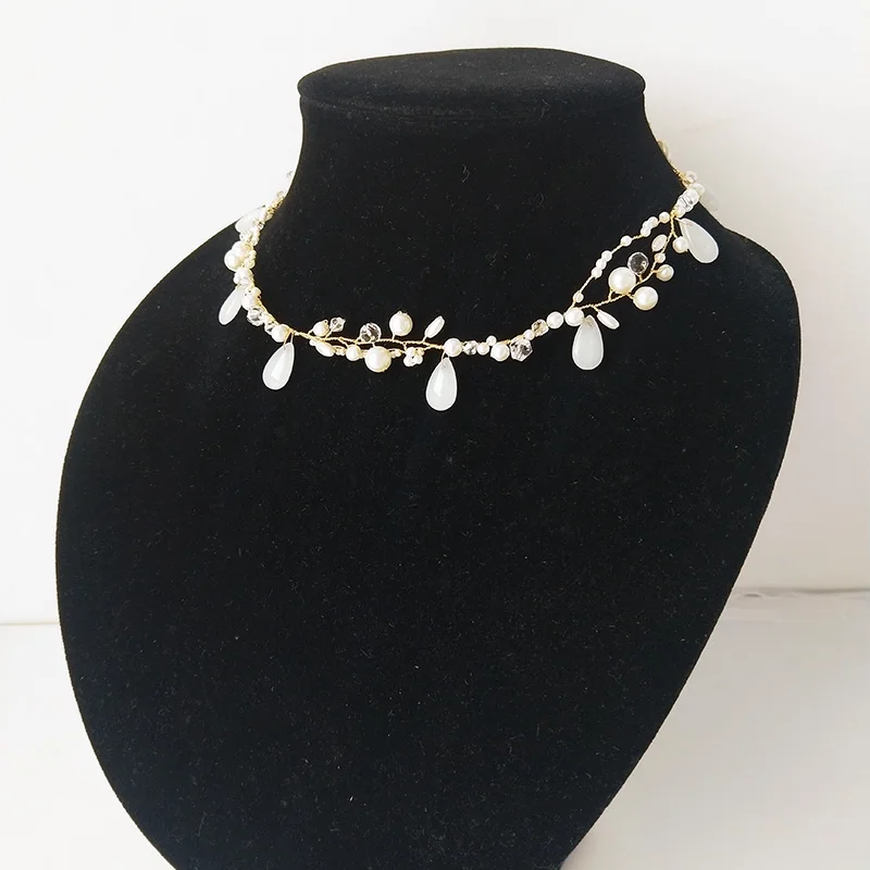 Украшения для волос ручной работы повязка на голову с жемчугом и кристаллами