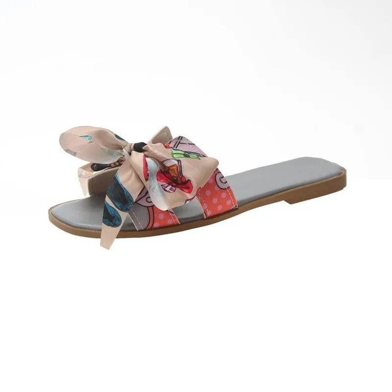 

Ladies Sandals Summer Wear New Floral Flip-Flops Colorful Bows Ribbons Flat Shoes Cool Casual Dresses Womens Shoes