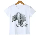 Детская футболка с забавным принтом медвежонка на велосипеде с кроликом, Повседневная футболка с медведем, животным, войной, для мальчиков и девочек, детская 3d-одежда