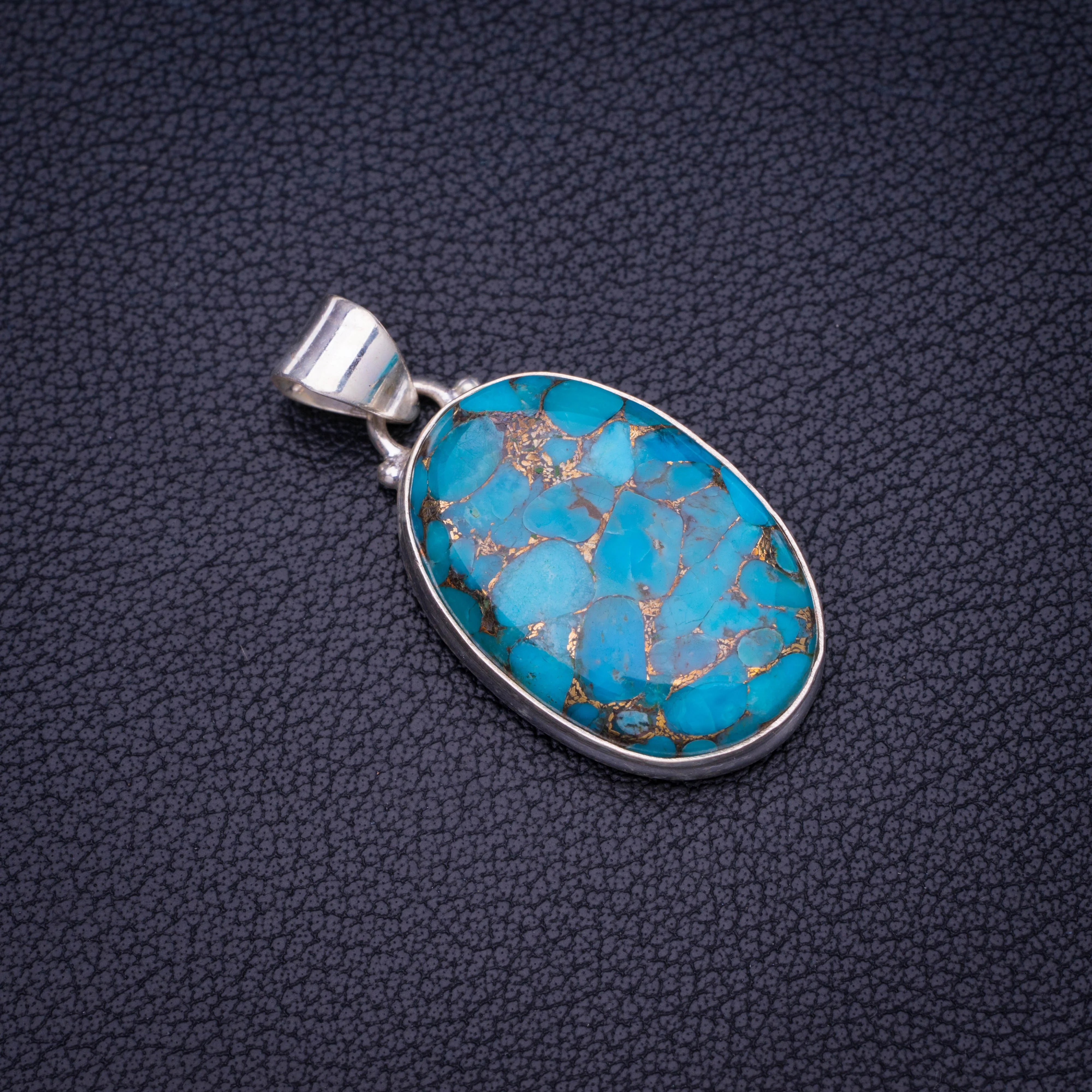 StarGems Natural Copper Turquoise Handmade 925 Sterling Silver Pendant 1.5" E3667