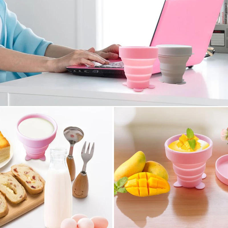 170 мл Складная силиконовая чашка с крышкой для путешествий кемпинга