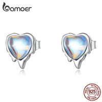 bamoer authentic 925 sterling silver melting heart shaped moonstone stud earrings for women silver earrings jewelry party gift
