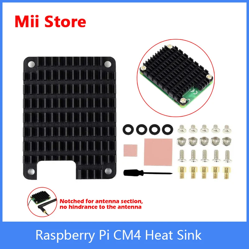 Raspberry Pi CM4 Heatsink, Raspberry Pi Computer Module 4 Heat Dissipation Heat Sink with Thermal Tapes Notched for Antenna