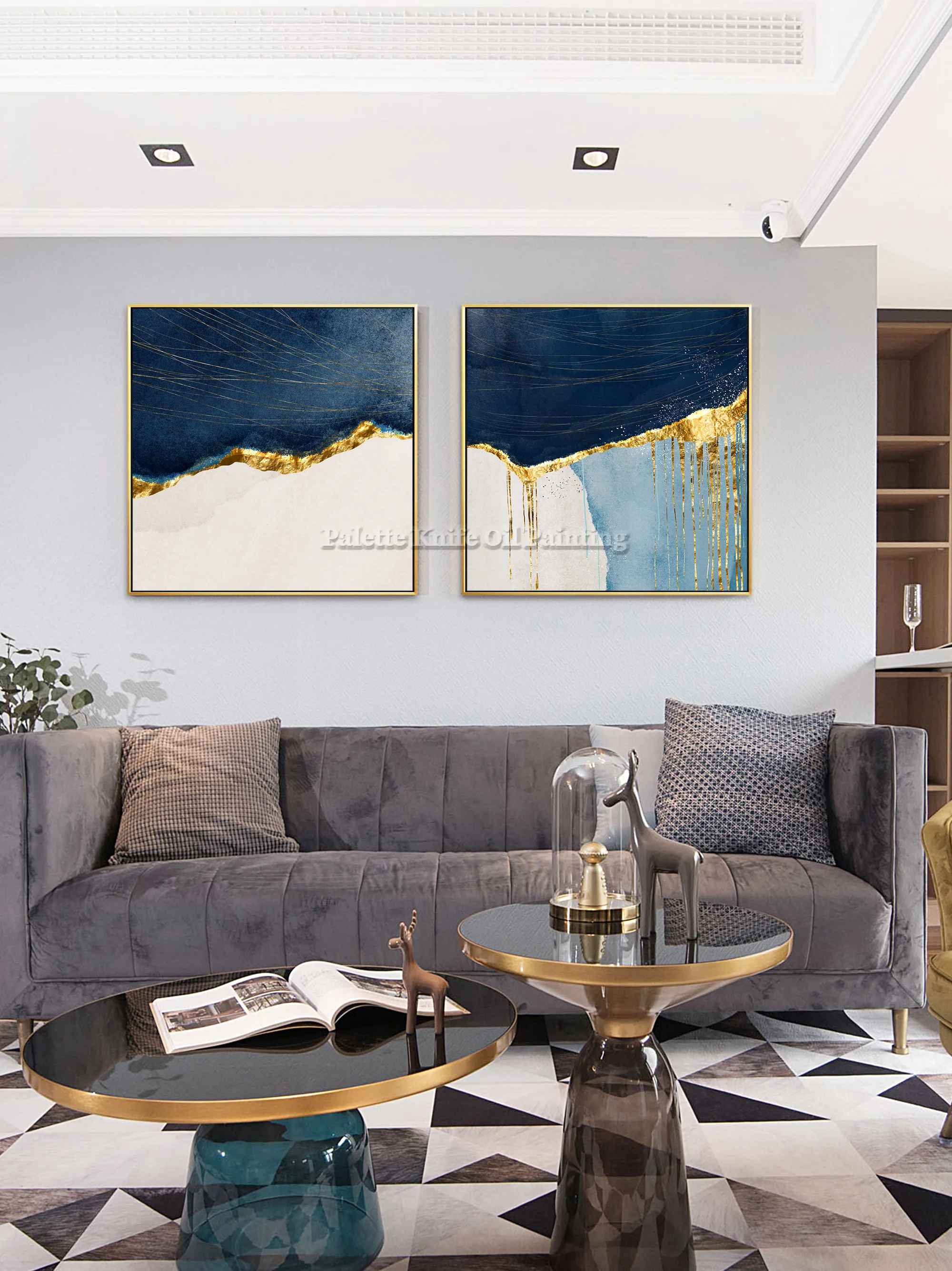 Set of 2 HOME decoration Hand painted gold abstract oil painting Wall art Pictures for living room Canvas painting  - buy with discount