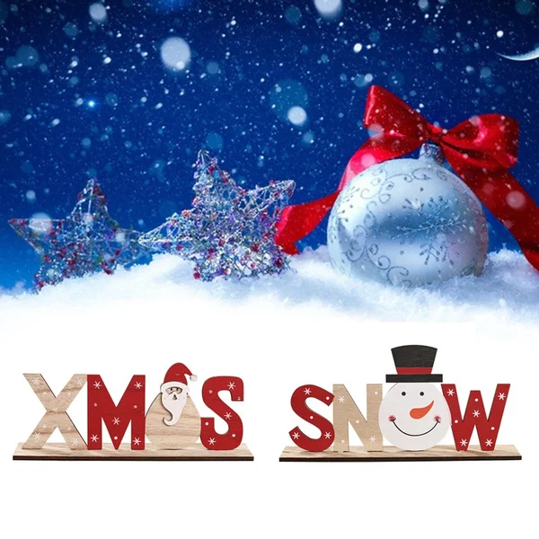 

Wooden Freestanding Letters Sign Santa Claus Snowman Snowflakes Christmas Party Home Decorations Desk Xmas Table Gift