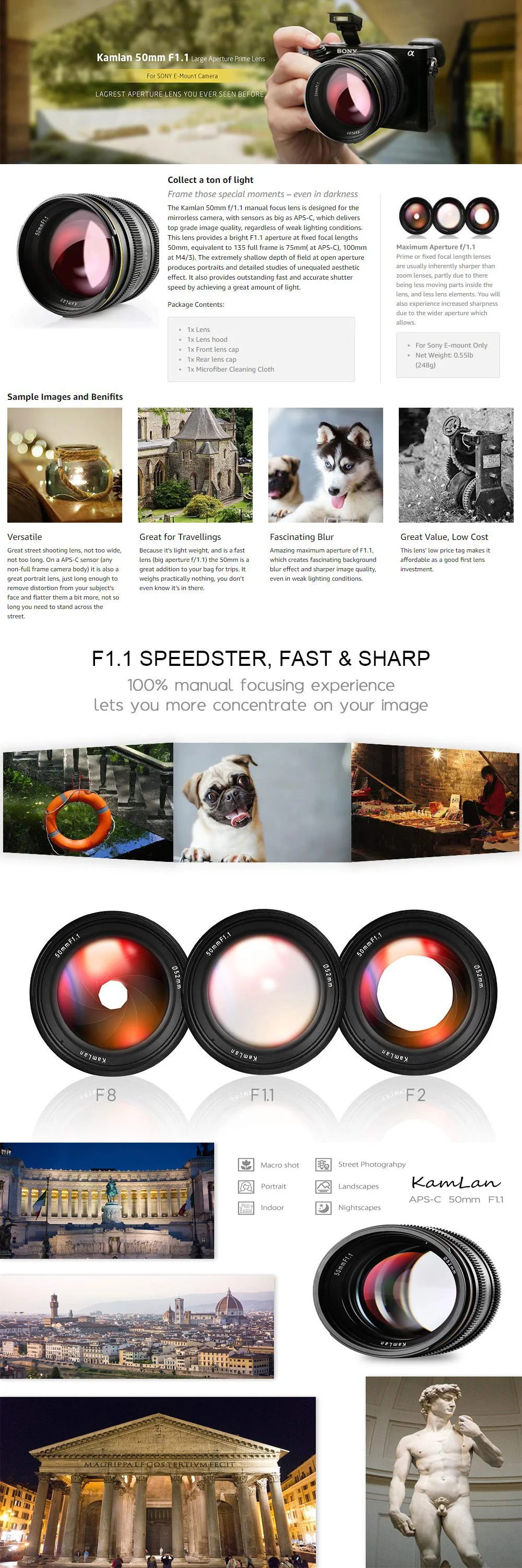 Kamlan 50 мм F1.1 APS-C объектив с большой апертурой ручной фокусировки для Canon EOS-M Mount
