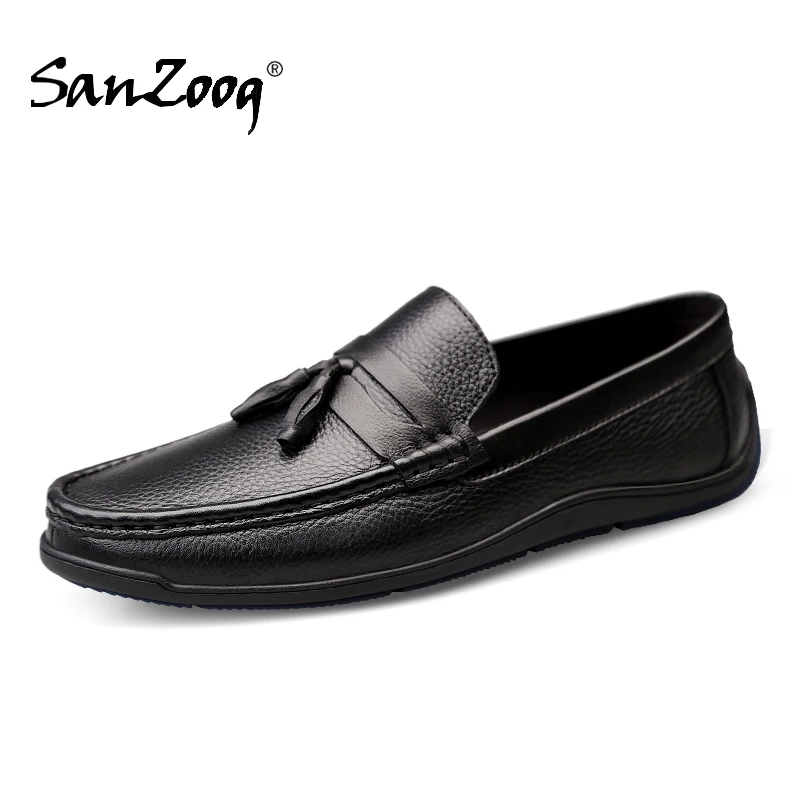 

Sanzoog Genuine Leather Slip On Men's Loafers Casual Shoes Men Mocasines Hombre Lofer Man Loafer White Black Trend 2020 Loffers