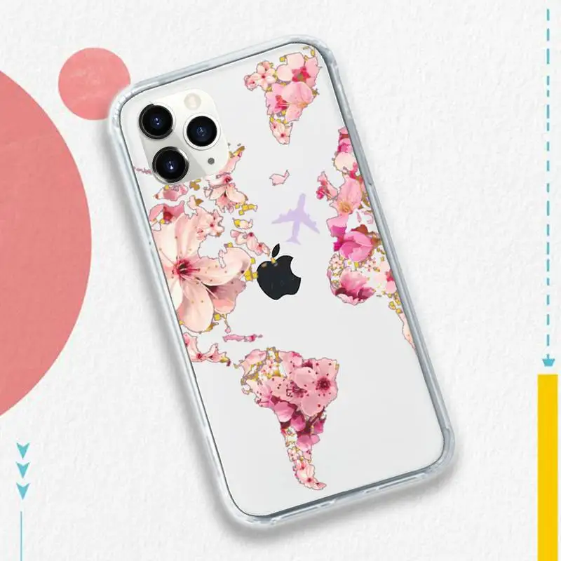 

World Map Travel art design pattern Phone Cases Transparent soft For iphone 5 5s 5c se 6 6s 7 8 11 12 plus mini x xs xr pro max